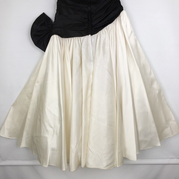 Vintage 80’s Satin Prom Dress Strapless Black Smocked Lace Bodice White Shirt - Picture 12 of 12